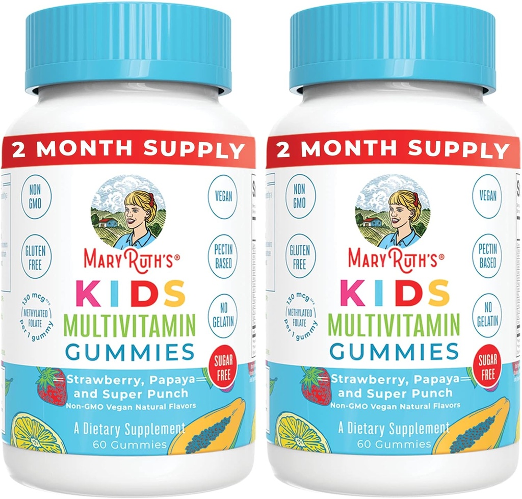MaryRuth Organics Kids Multivitamin Gummies | 2 mesi di alimentazione | Sugar Free | Kids & Toddlers Età 2+ | Vitamine essenziali C, D3, Zinc | 60 Count | 2 Pack