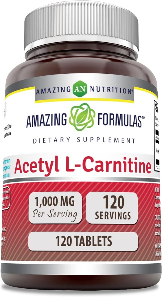 Incredibile Formulas Acetyl L-Carnitine Supplemento | 1000 Mg Per Serving | 120 compresse Supplemento | Non-GMO | Gluten Free | Made in USA