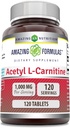 Incredibile Formulas Acetyl L-Carnitine Supplemento | 1000 Mg Per Serving | 120 compresse Supplemento | Non-GMO | Gluten Free | Made in USA