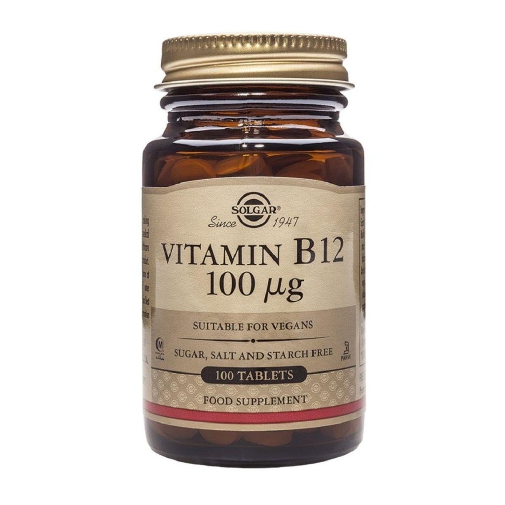 Solgar Vitamin B12 100 mcg - 100 compresse - Energy Metabolism & Nervous System Support - Non OGM, Vegan, Gluten & Dairy Free, Kosher, Halal - 100 Serve