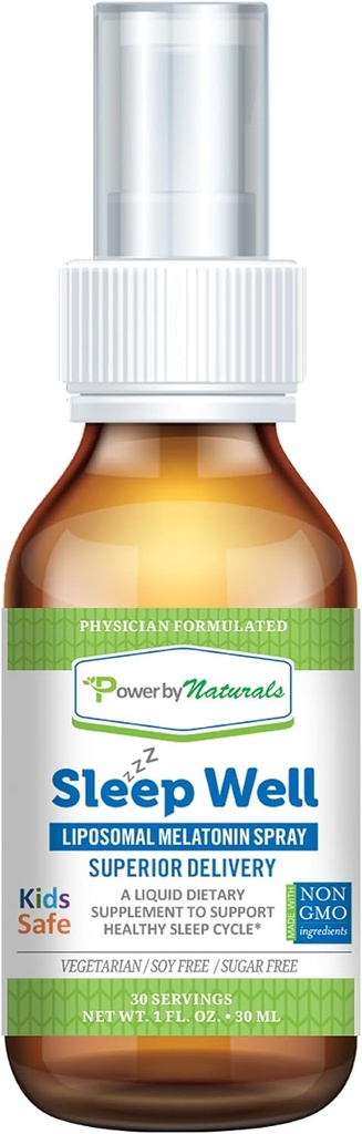 Potere per naturali - Sonno Bene - Liposomal Melatonin Spray - 3 Milligrammi di Melatonina per bambini e adulti, 30 Serve