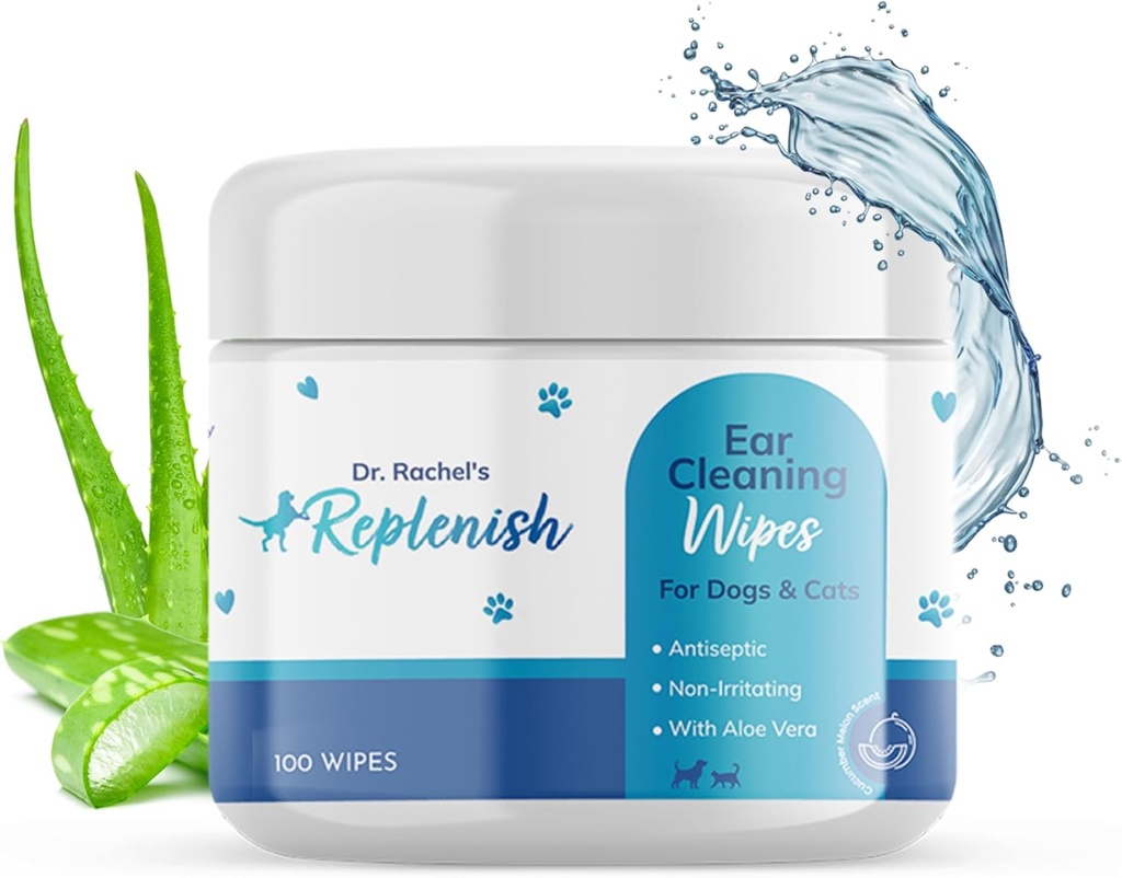 Wipes per la pulizia dell'orecchio del gatto e del cane - Gentle Medicated Ear Wipes per i cani - Cucumber Melon Scent - Dog Ear Cleaner & Cat Ear Wipes per la pulizia, lenizione e deodorante Itchy Ears - 100 Conte