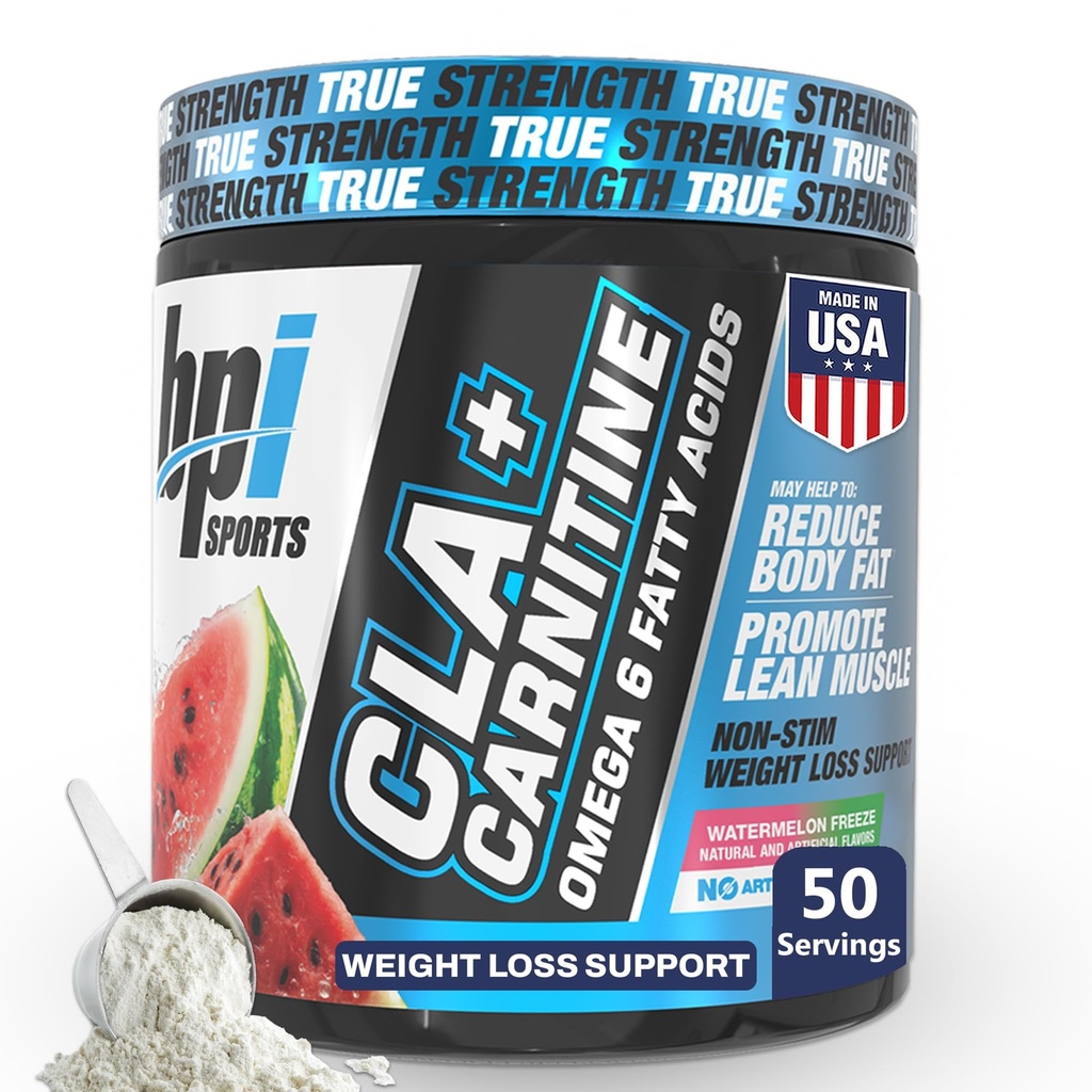 BPI Sports CLA+Carnitina – CLA L Carnitina & Linoleic Acid – L Carnitina Supplemento per la perdita di peso, Metabolismo & Magra muscolare – Caffeina Free – Watermelon Free – 50 Serve – 12.34 oz
