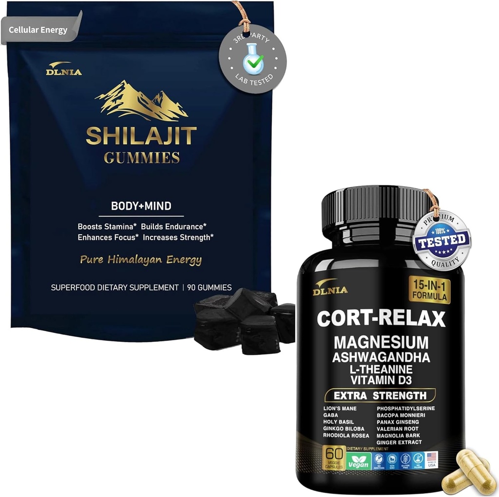 Shilajit Ashwagandha Gummies & Magnesio Supplemento calma Duo