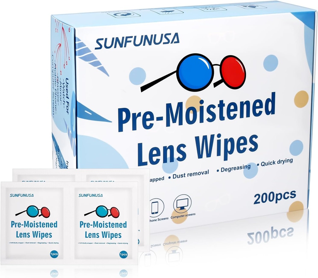 200 Contare lente Wipes di pulizia-Pre-Moistened Individualmente Avvolto Occhiali Wipes Optical Screen Cleaner Streak Free Fast Drying