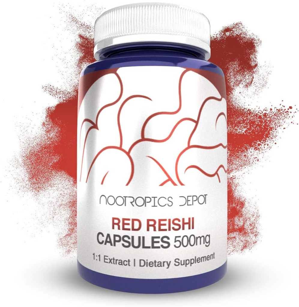 Nootropics Depot Red Reishi Mushroom Capsules | 500mg | 180 Count | Ganoderma lucidum | Estratto di Mushroom del corpo di fruttificazione intero | Supporta un sistema immunitario sano