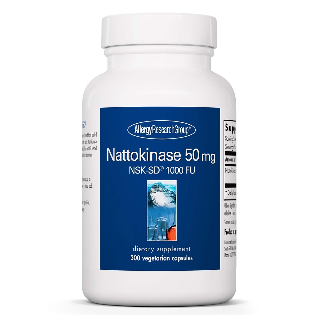 Allergy Research Group Nattokinase 50mg Supplement - NSK-SD 1000 FU, Supporto cardiovascolare, Salute circolatoria, Capsule Vegetariani - 300 Count