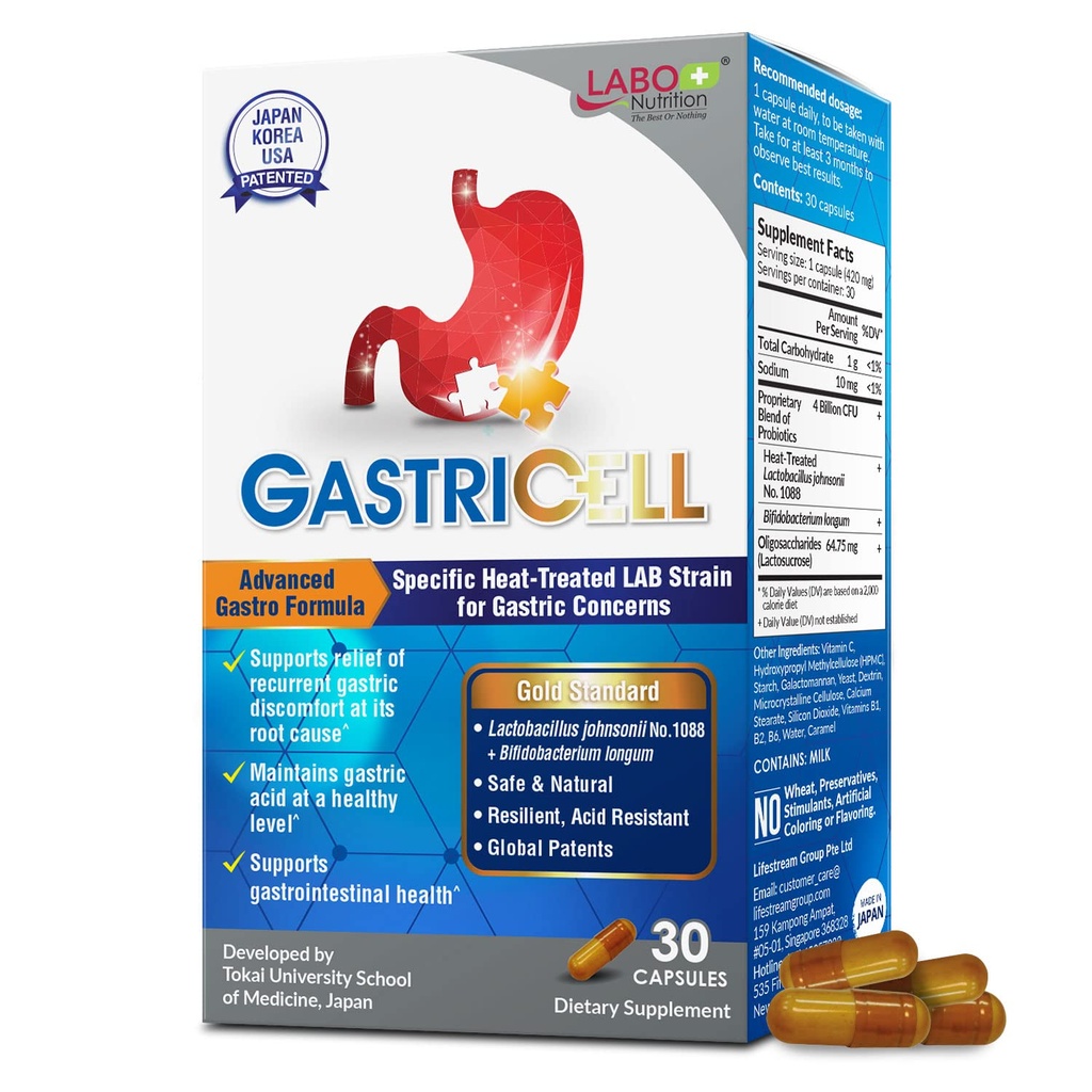 LABO Nutrition GASTRICELL - Acid Reflux, Heartburn, Recurring Gastric Discomfort, Natural Defence Against Gastric Distress 30 Capsule