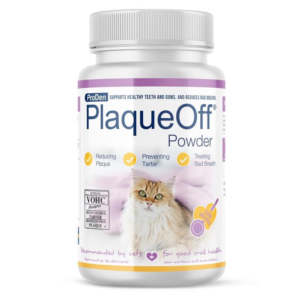 Polvere di PlaqueOff ProDen per gatti - Riduttore di placca e tartaro, Fresco di respirazione, Cura orale felina - 40g