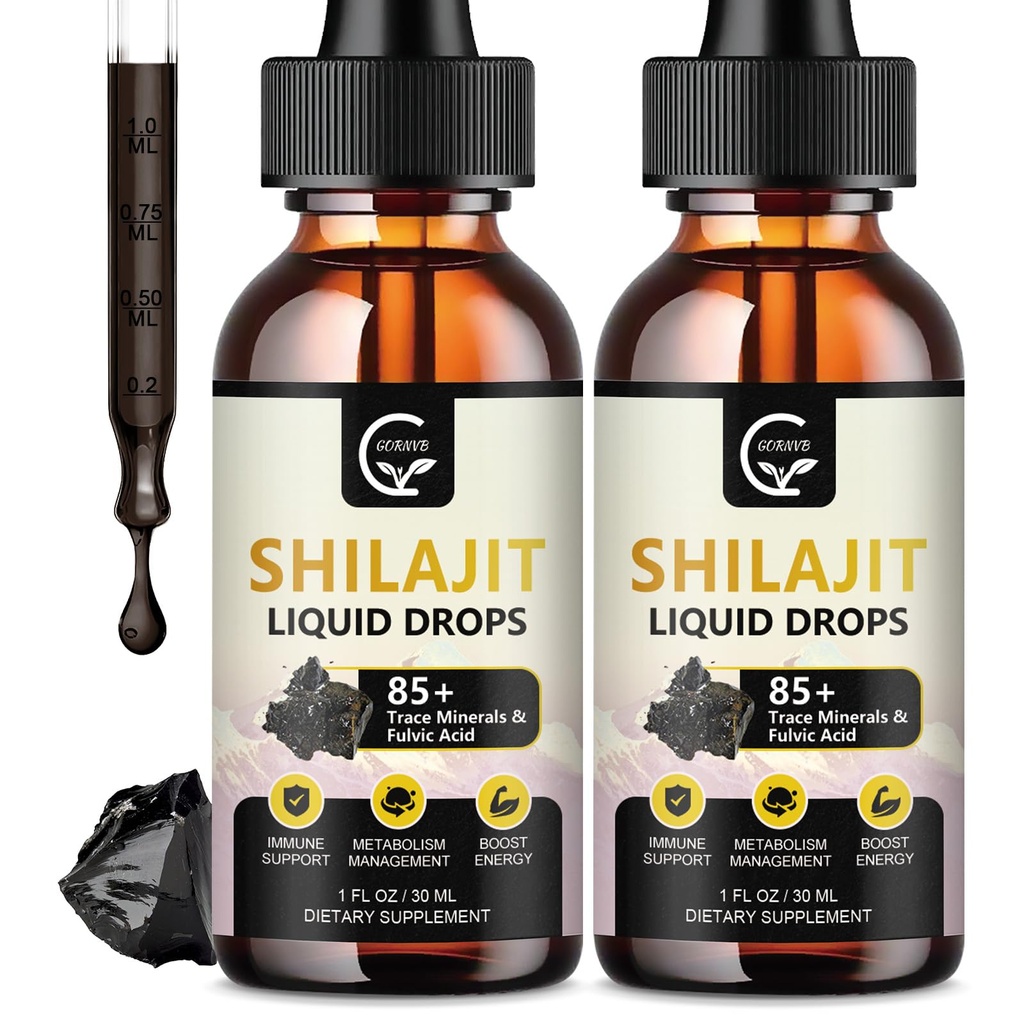 (2-Pack) ad alta potenza Shilajit Pure Himalayan Organic Liquid Supplemento, Shilajit Resina Goccia per uomini e donne, Max Potency 85+ Clean Trace Minerals & Fulvic Acid for Energy, Metabolism & Immune Support