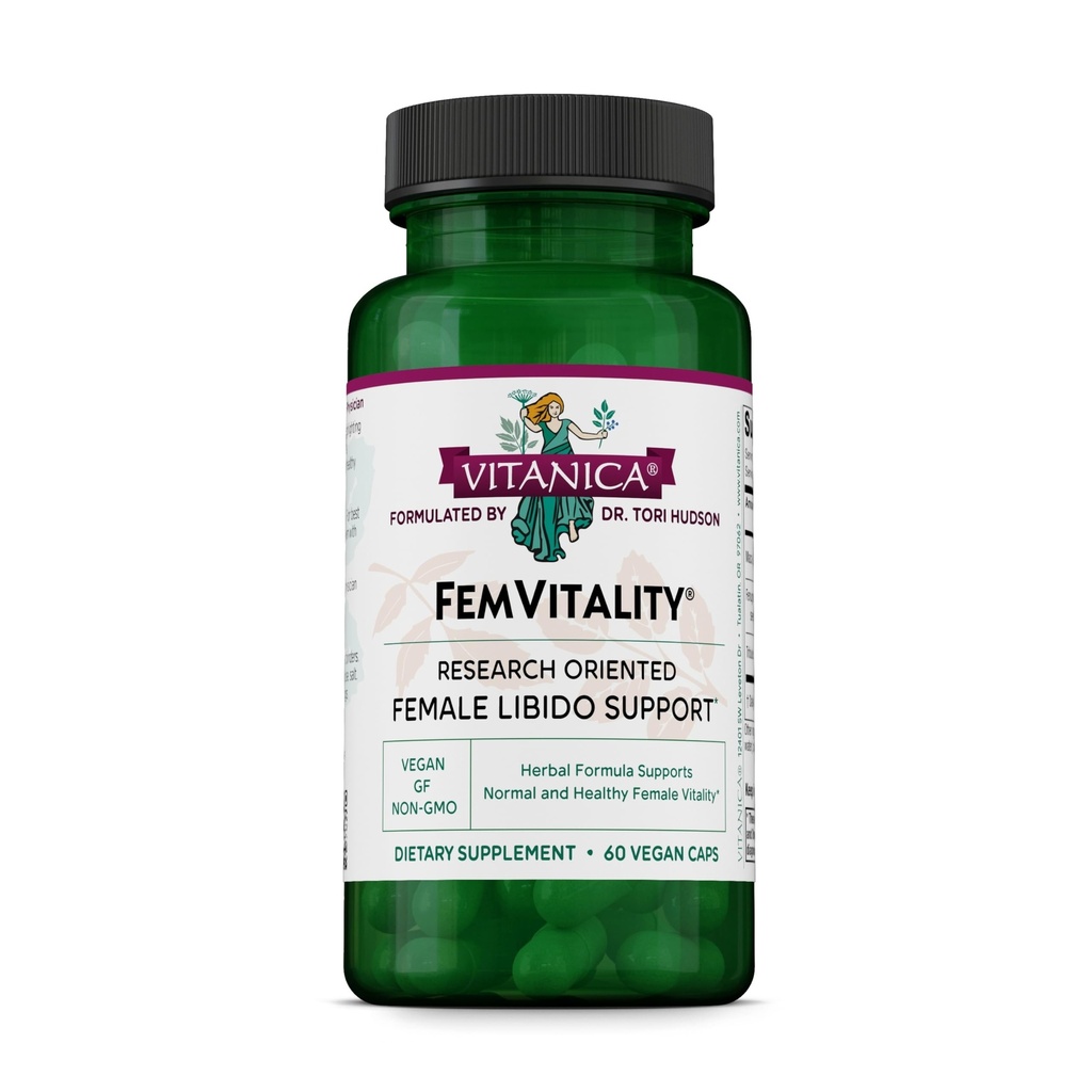 Vitanica FemVitality Libido Supplemento per le donne, naturale femminile Libido Booster per le donne, aumenta l'azionamento intimo, desiderio e stamina, aiuta l'asciutto vaginale, Vegan 60 capsule