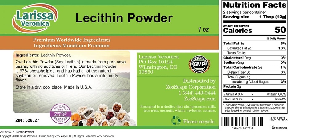 Larissa Veronica Lecithin Polvere (1 oz, ZIN: 526527) - 3 confezione