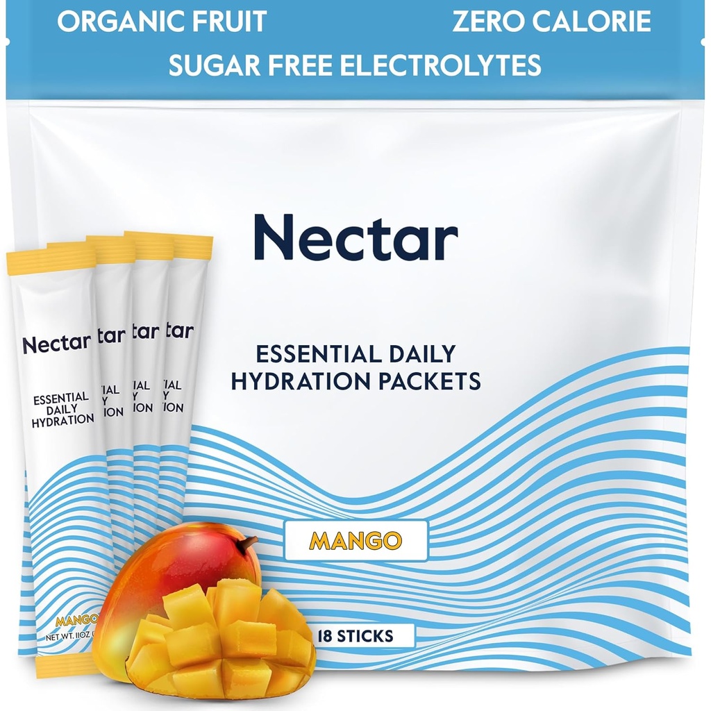 Imballaggio di idratazione del nettare - Imballaggio della polvere degli elettroliti - Zucchero libero & 0 Calorie - Bastoncini di idratazione del liquido di frutta organica giornaliero IV per la disidratazione del sollievo & rapida della riidratazione (Mango 18 Pack)