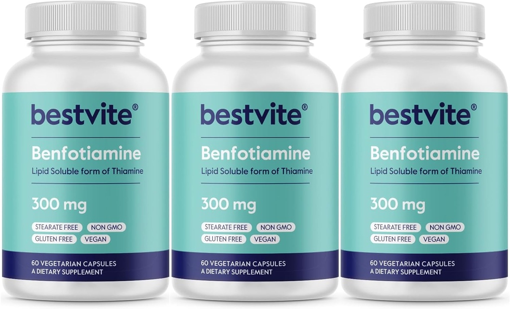 Benfotiamine 300mg (180 capsule vegetariane) (60x3) No Stearates - No Silicon Dioxide - Vegan - Non OGM - Gluten Free