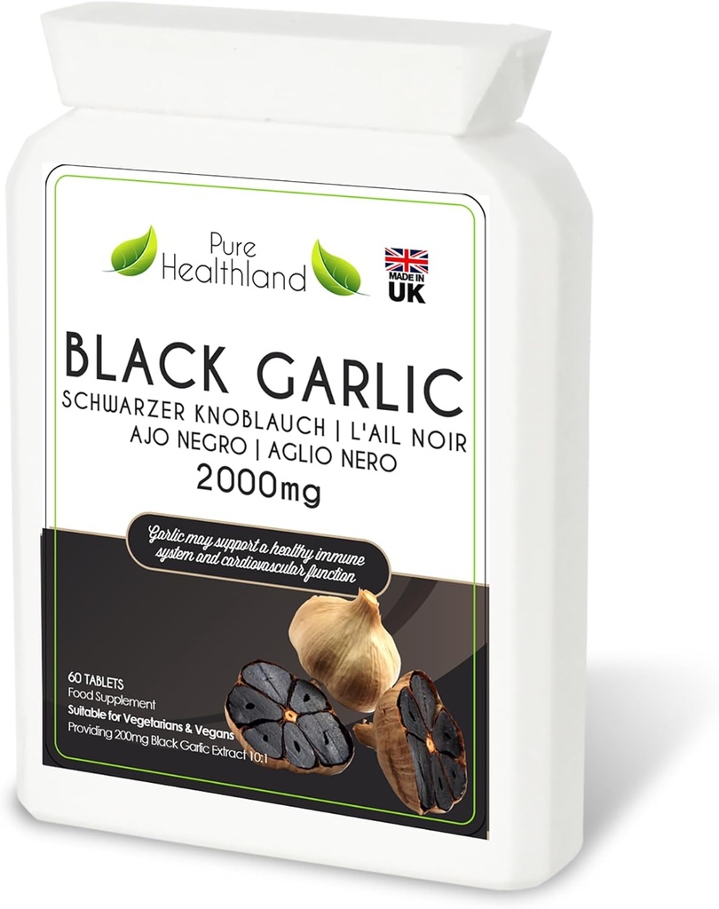 Gluten-Free Odorless Aglio Nero Supplemento – Alta potenza Concentrato da Bulbi Aglio Fresco – Compresse Vegane e Vegetariane – Made in UK (1 Bottiglia)