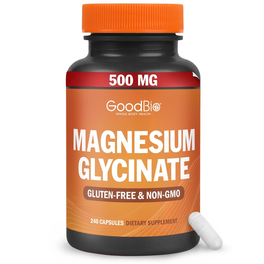 Magnesio Glycinate - Alto assorbimento Magnesio Supplemento 500mg per il consumo di Stress Relief, Sonno, Cuore e Benone Salute, Nerve Support - Non-GMO, Gluten-Free, Gentle on Stomach, 240 Capsule