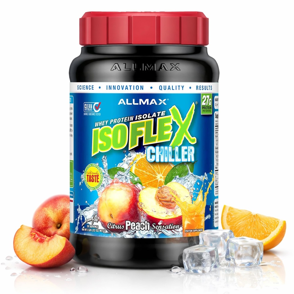 ALLMAX Nutrition ISOFLEX Chiller, Citrus Peach Sensation - 2 lb - 27 Grammi di Proteine Per Scoop - Zero Fat & Sugar - 99% Lattosio Libero - Circa 28 Serve