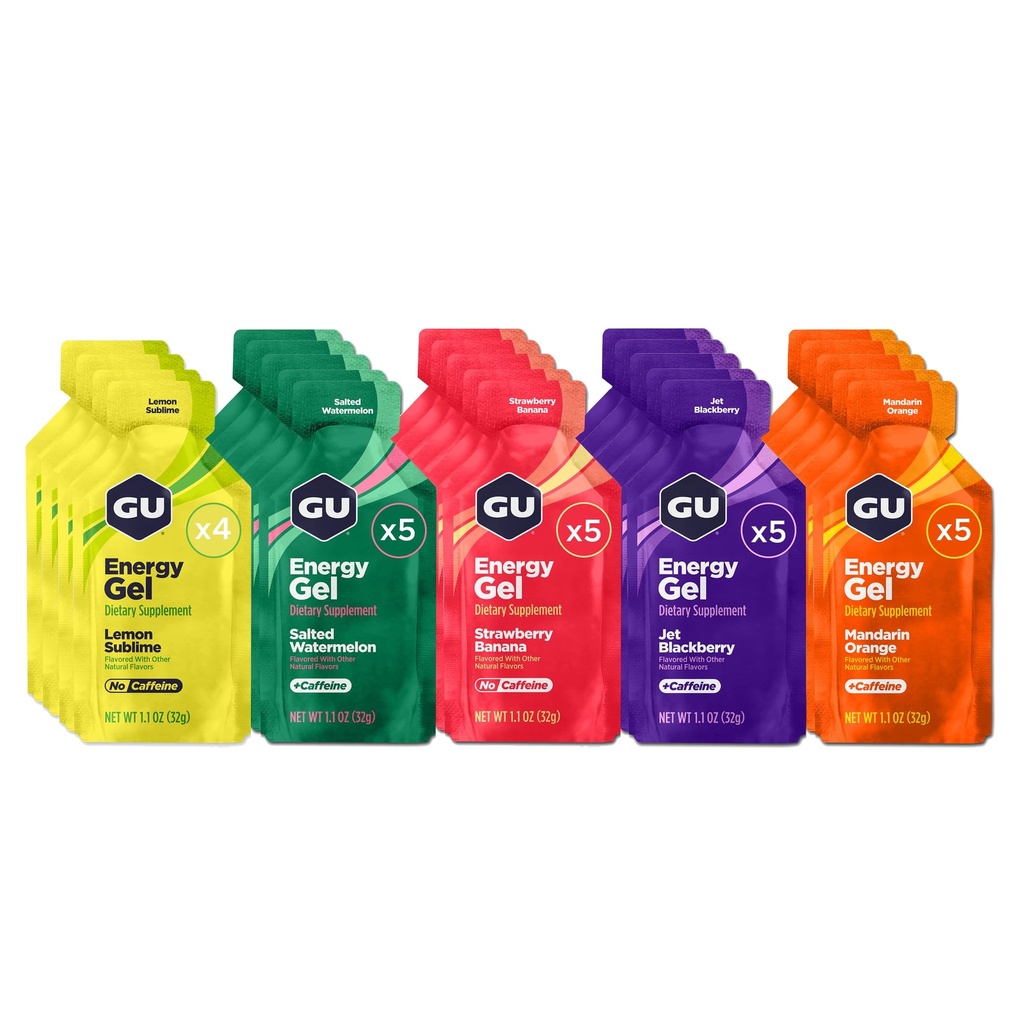 GU Energy Original Sports Nutrition Energy Gel, Vegan, Gluten-Free, Kosher e Dairy-Free On-the-Go Energy for Any Workout, 24-Count, Assorted Fruity Flavors