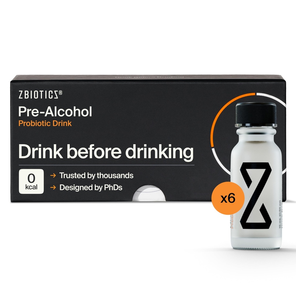 ZBiotics — Sentirsi meglio dopo bere, Sveglia rinfrescato, Scienza-Backed, Probiotico brevettato per le mattine più facili, Viaggi-Friendly, 6-Pack di bottiglie da 0,5 Fl Oz
