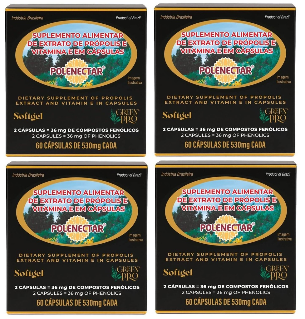 4 scatole di Polenectar Brasile Green Bee Propolis 300 Milligram (60 Softgels)