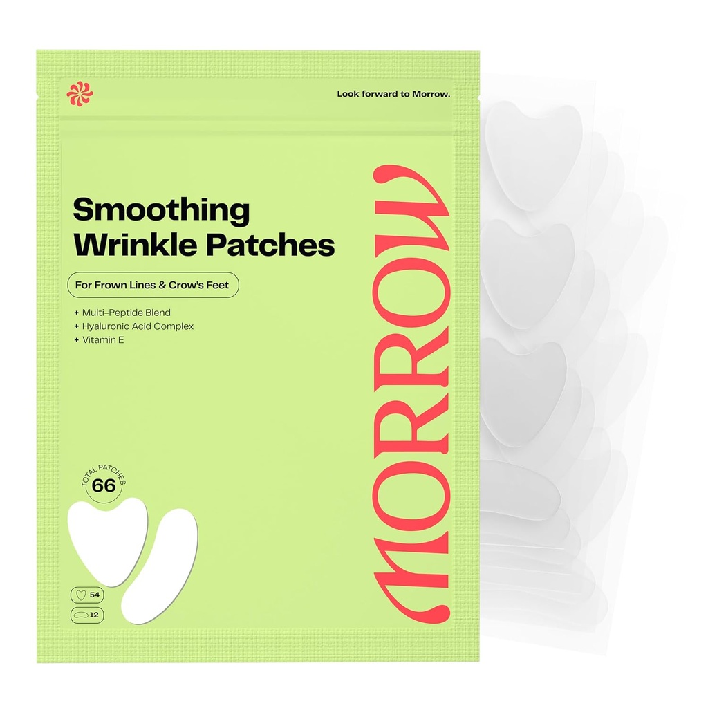 Morrow Beauty - Peptide-Infuse Smoothing Wrinkle Patches - Overnight Patches for Smoothing Fine Lines and Wrinkles, Anti Aging Stickers for Crow's Feet, Elevens, Smile Lines (66 Count)