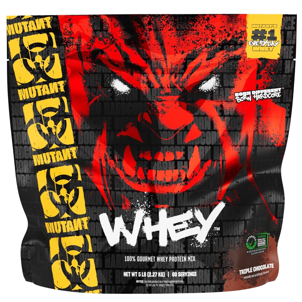 Mutant Whey – 100% Whey Protein Powder Shake, Gusto Gourmet, 22g di Proteine, Assorbimento Veloce, Facile Digestione, 5lbs - Triple Chocolate