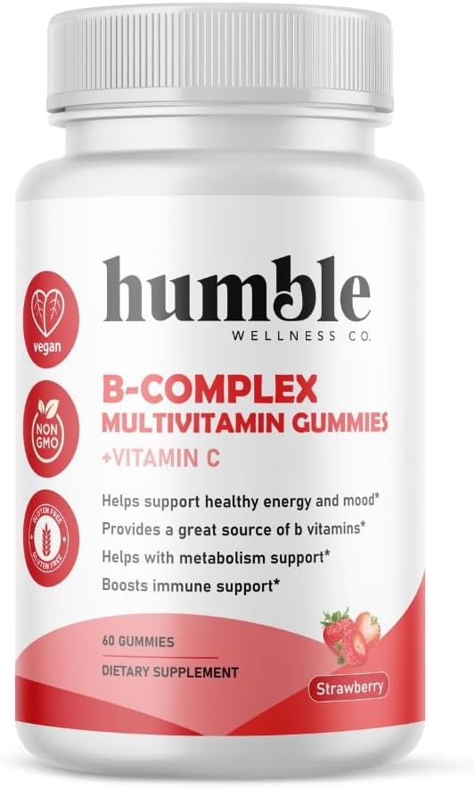 B-Complex Multivitamin Gummies + Vitamina C: Vitamina B12, B7, B6, B3, B5, B9. Support Energy and Mood, Supporto Metabolismo, Supporto Immune, Gluten Free, Non OGM, Vegan, 30 Servings