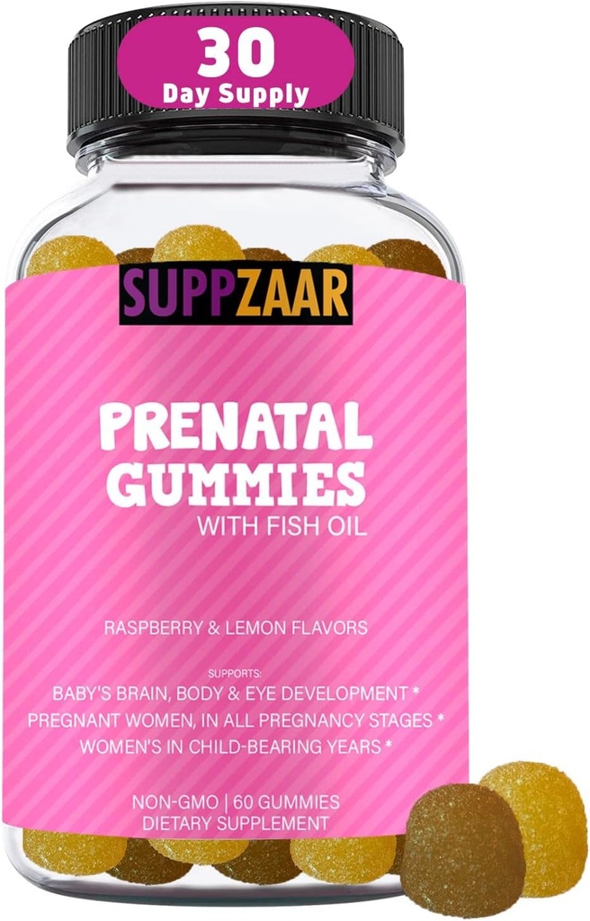 Gummie prenatali di vitamina con DHA, acido folico, olio di pesce, iodio, biotina e vitamina A C D E B6 B12 - Deliziose vitamine prenatali per sostenere la salute e il benessere delle donne - 60 Gummies