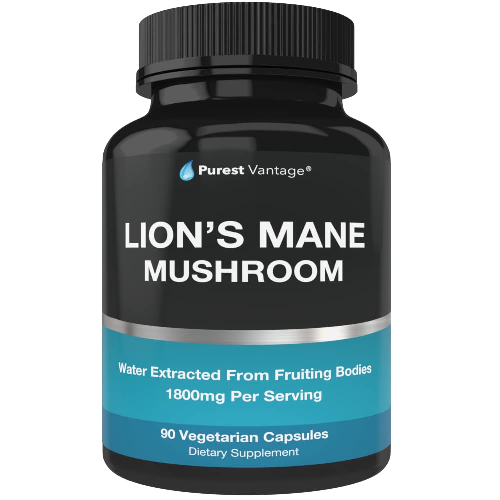 Organic Lions Mane Mushroom Capsule - 1800mg Lion's Mane Mushroom Supplemento Cresciuto negli Stati Uniti - Nootropic Brain Supplement and Immune Support - Lions Mane Extract Powder - 90 Veggie Caps