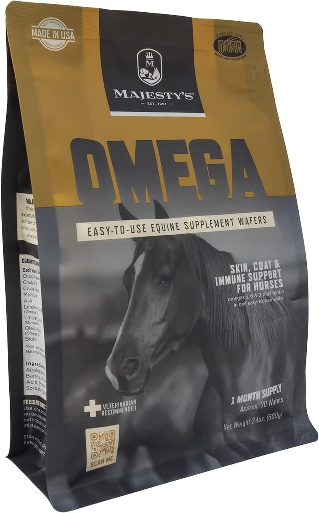 Maestà Omega Wafers - Cavallo Superiore / Equine Skin, Cappotto e Integratore di Supporto Immune - Omega 3, 6, 9, e Biotin - 30 Conteggio (1 Mese di Alimentazione)