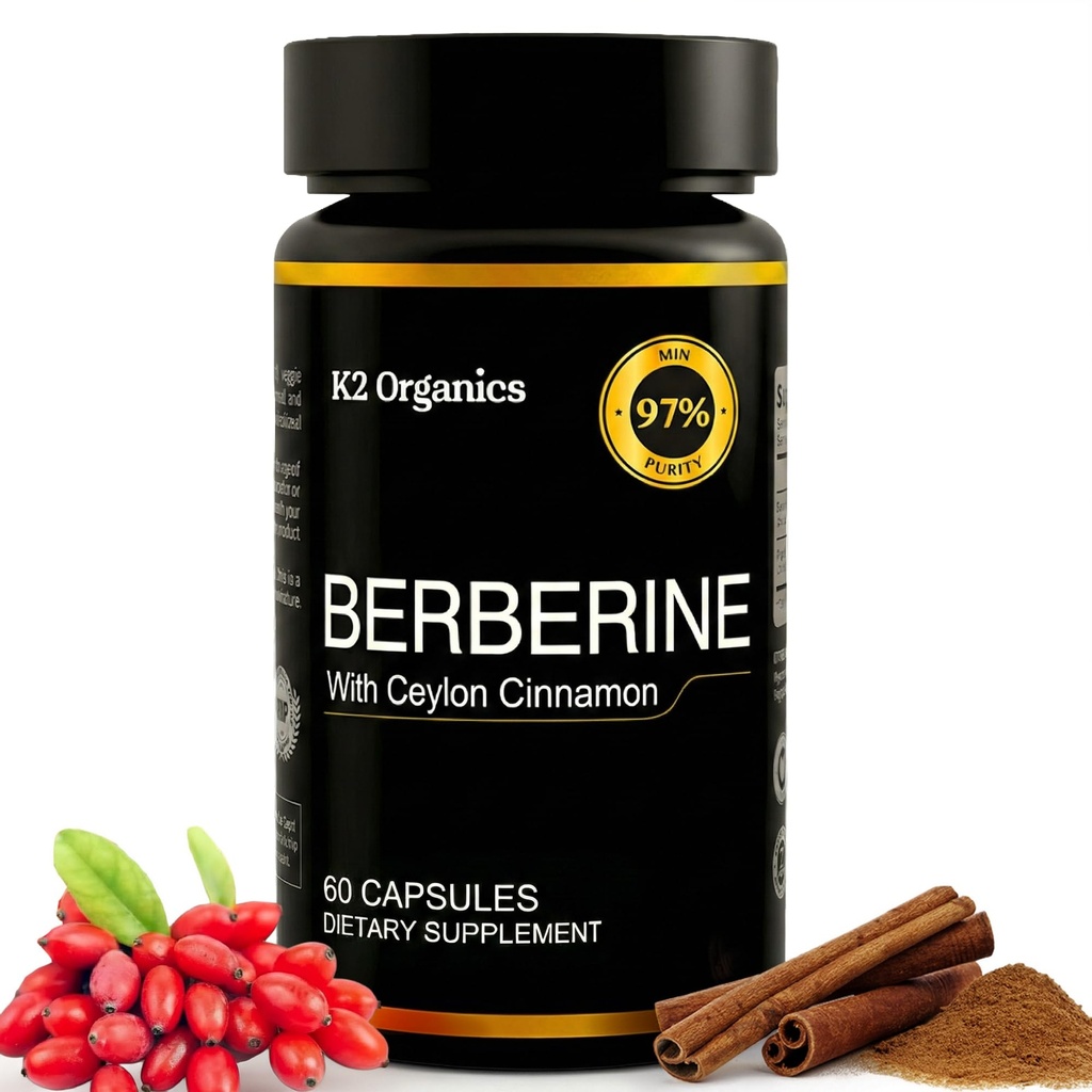 Berberina con Ceylon Cinnamon 1200mg (60 capsule) – 97% Purity- Non OGM, Gluten-Free, Lab-Tested Vegan Berberine Supplement