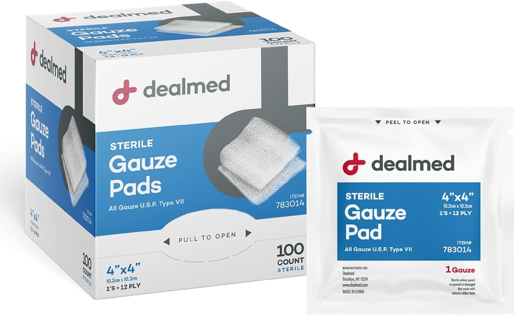 4’ x 4’’’ Sterile Gauze Pads (100 Conteggio) monouso e individualmente Wrapped Medical Gauze Pads, Wound Care Product for First Aid Kit and Medical Facilities (Pack of 1)
