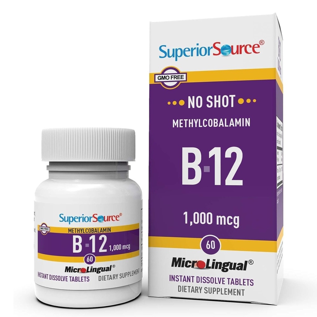 Sorgente superiore No Shot Methylcobalamin B-12 1.000 mcg - Vitamina B-12 per sostenere la produzione di energia, salute del cervello & benessere generale - Tablets sublinguali per assorbimento rapido - 60 compresse dissolving
