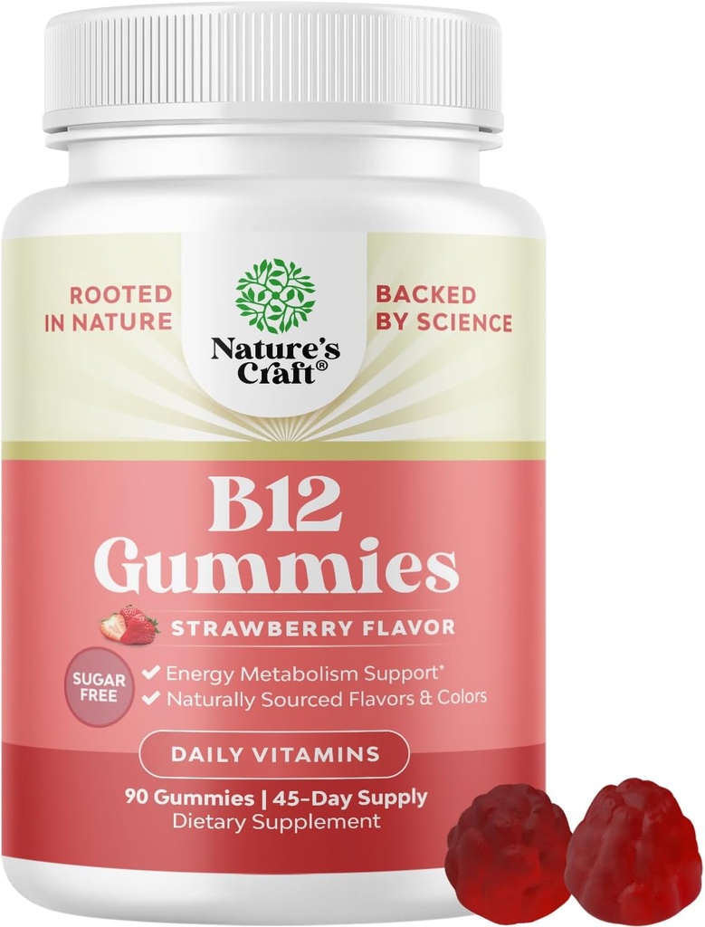 Vitamina B12 Gummies per Adulti - Zucchero Vitamina B12 1000 mcg Gums masticabili per l'energia & Mood Support Immune & Nerves Salute - Kosher Non-GMO & Gluten Supplemento gratuito per le donne & uomini - 90 Conte