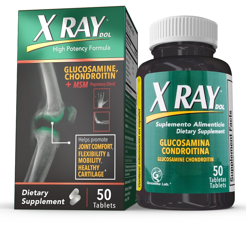 X Ray High Potency Joint Health Supplement, con Glucosamine 1500mg, Condroitina 300mg, MSM 120 mg, Supporta giunti sani, Bones & Cartilage - 50 Count