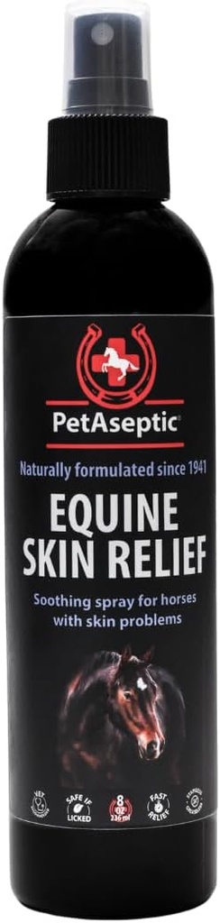 Equine Skin Relief Spray per Cavalli | Aiuta a guarire i tagli, gli insetti, le graffi, e le scottature | Aiuta a controllare la dermatite | Aiuta a trattare la pioggia Rot, Mud Fever, Sweet Itch, & More | 8oz Spray