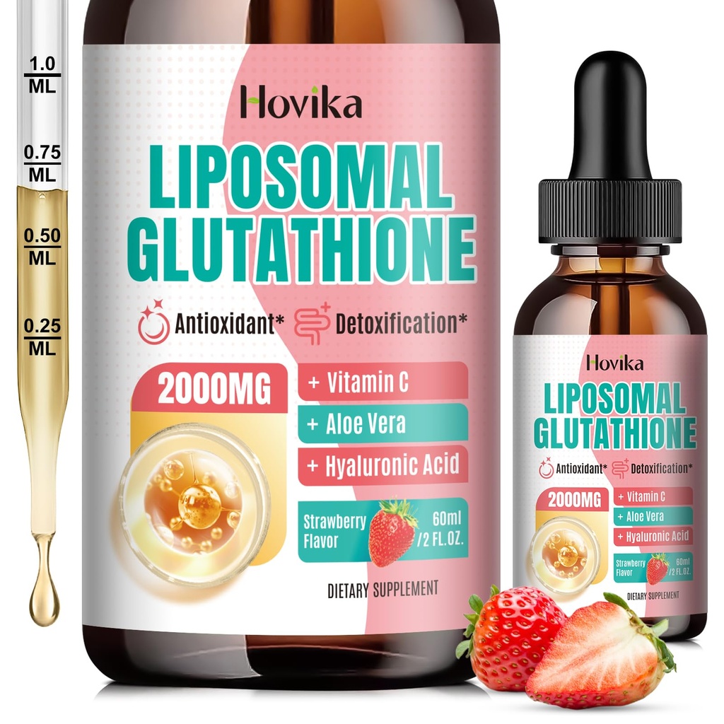 Integratore di Glutathione Liposomico 2000mg, Gocce di Glutathione Liquide con Vitamina C, Antiossidanti Master per Sistema Immune, Difesa Invecchiante, Salute Della Pelle, Assorbimento di Detox-Superior, Fragola 2 Fl Oz