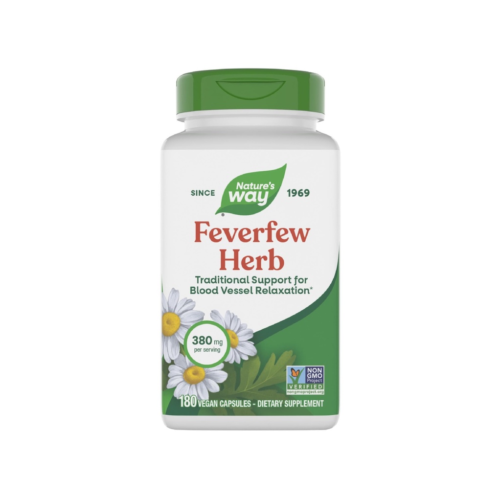 Natural's Way Feverfew Herb, Supporto Tradizionale per il Rilassamento di Vessel Sangue*, 380 mg per Serving, Progetto Non OGM Verificato, 180 Vegan Feverfew Capsules (Packaging May Vary)