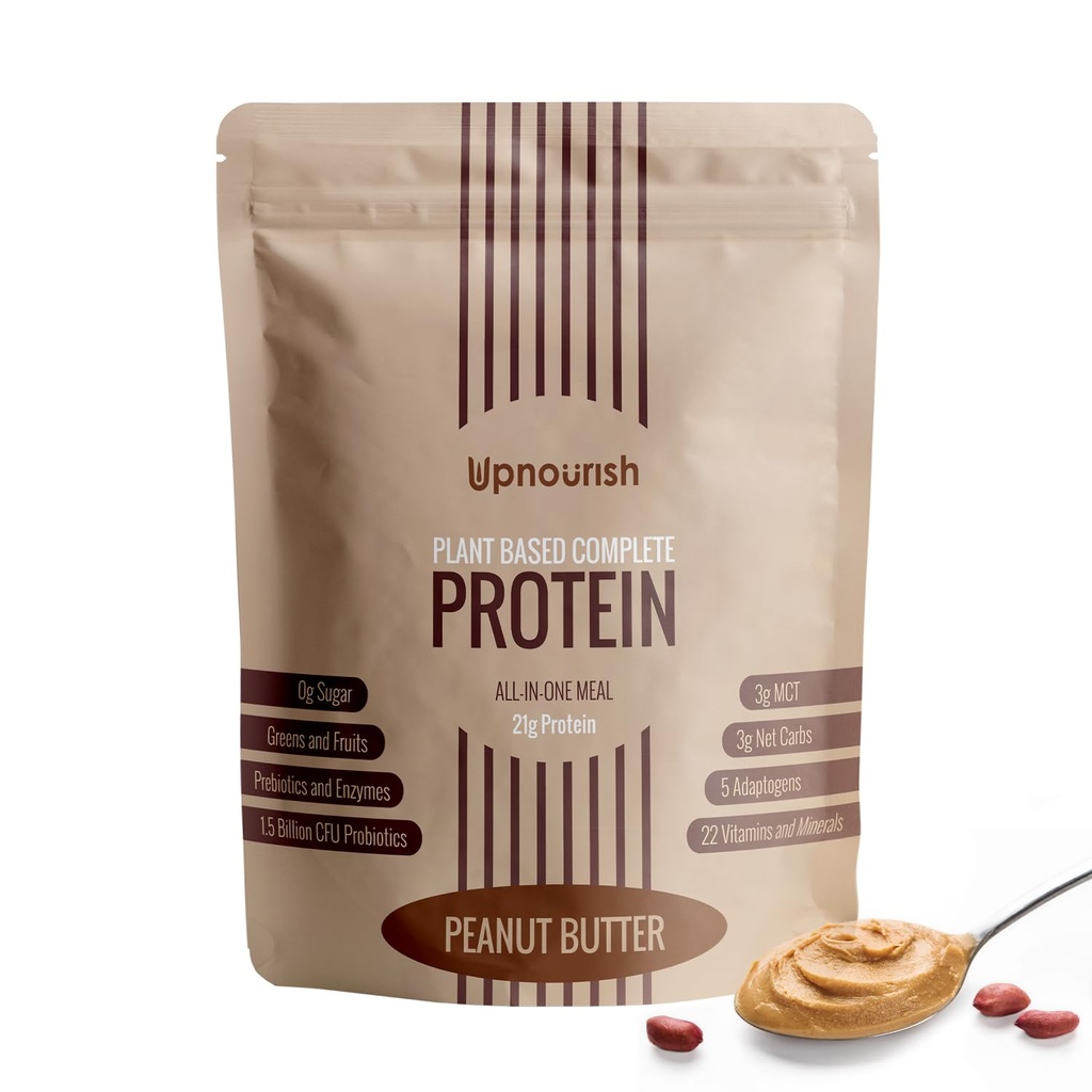 UpNourish Peanut Butter Vegan Protein Powder 54 Superfoods Powder,1,5 miliardi di CFU Probiotici 21g Plant Based Protein,No Sugar No Dairy No OGM Dairy Free,Meal Sostituzione Shake Keto-Friendly Low-Carb Diet,15 Servings
