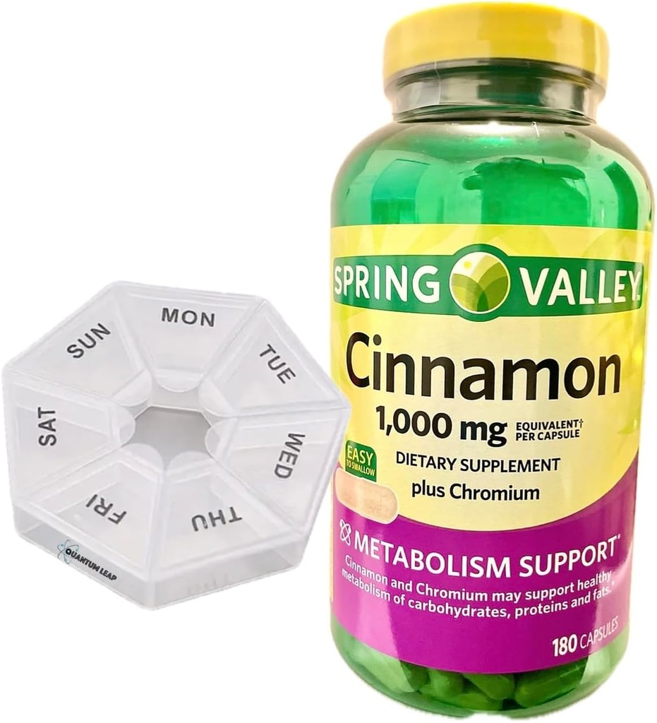 Organizzatore di pillole settimanali, include una cannella di primavera 1.000 mg, supplemento dietetico, 180 capsule.