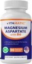Vitamatic Magnesio Aspartato 400mg per Serving - 90 Capsule Vegetariani - Aggiunto B6 per Assorbimento Massimo - Supporta Muscolo, Giunto e Salute Del Cuore*