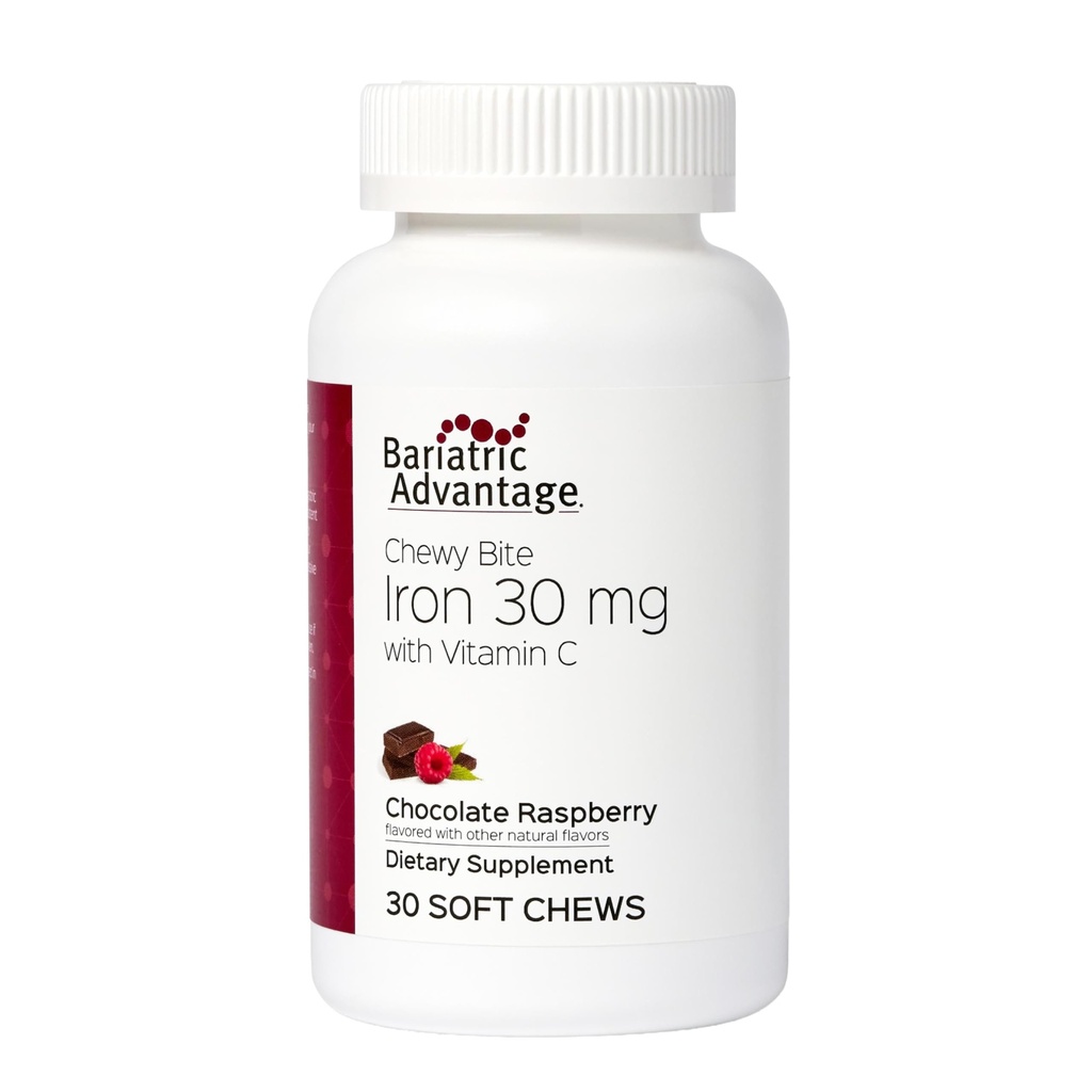 Bariatrico vantaggio ferro chewy Bite cioccolato lampone Tartufo (30 mg di ferro, 60 mg di vitamina c) 30 contare