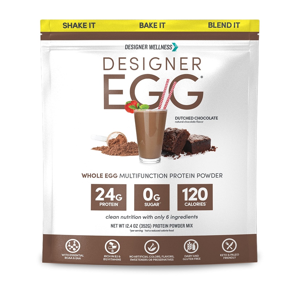 Designer Wellness, Designer Egg, Natural Egg Yolk & White Protein Powder, Keto e Paleo Friendly, Calorie basse, Meno grassi e colesterolo, Cioccolato olandese, 12.4 once