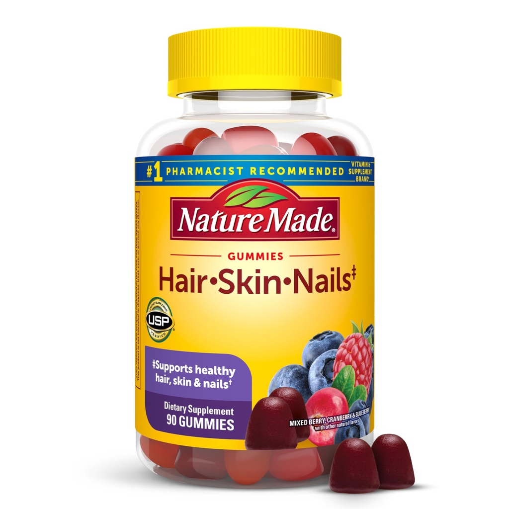 Pelle e chiodi per capelli naturali con Biotin 2500 mcg, Integratore alimentare per capelli sani, Supporto per pelli e unghie, 90 Gummies, 45 giorni di alimentazione