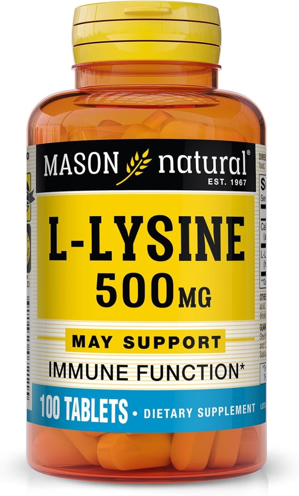 MASON NATURAL L-Lysine 500 mg con calcio - Funzione immunitaria migliorata, assorbimento nutriente potenziato, aminoacido essenziale, 100 compresse