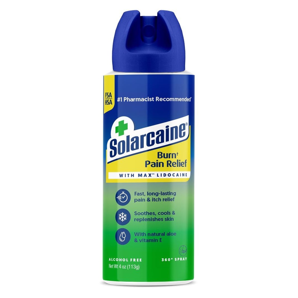 Solarcaine Aloe Sunburn Relief Spray con 4% lidocaina - Dopo Sun Care Relief for Burns, Scrapes & Itch - Aloe Spray to Soothe, Cool & Replenish Skin - 4oz