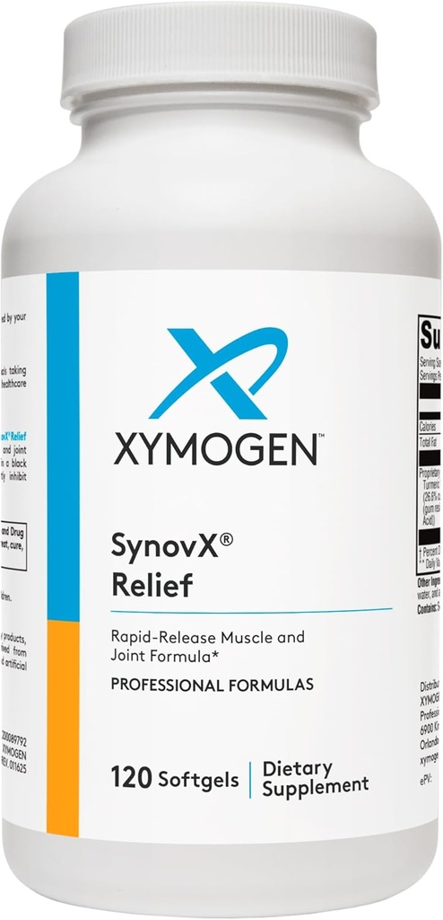 XYMOGEN SynovX Relief - Integratore di supporto congiunto con Boswellia Serrata Extract + Turmeric - Integratori di sollievo muscolare e articolare - Vegan, Gluten Free e Non OGM (120 Softgels)