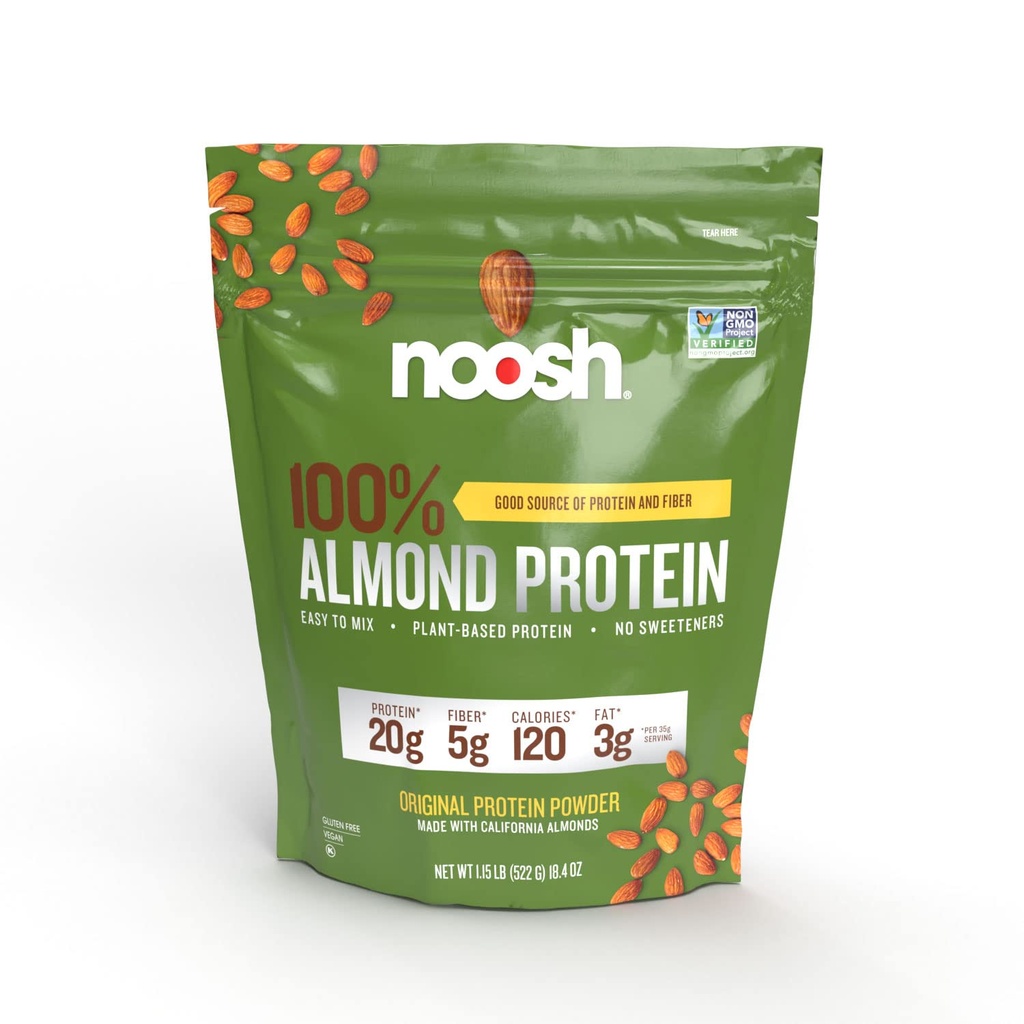 NOOSH pianta a base di polvere di proteine di mandorle non aromaed 35 Gram - Vegan, Tutti gli ingredienti naturali, Non-OGM, Gluten Free, Kosher, Peanut Free, Soy Free, Dairy Free (senza aroma)