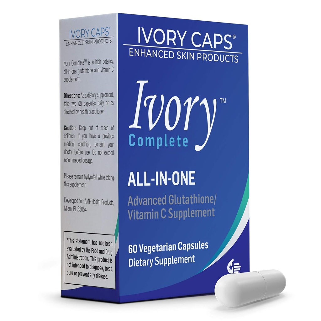 Avorio Caps Avorio completo ALL-IN-ONE Advanced Glutathione/Vitamin C Supplemento con acido lipoico alfa, estratto di Bearberry e Estratto di tè verde
