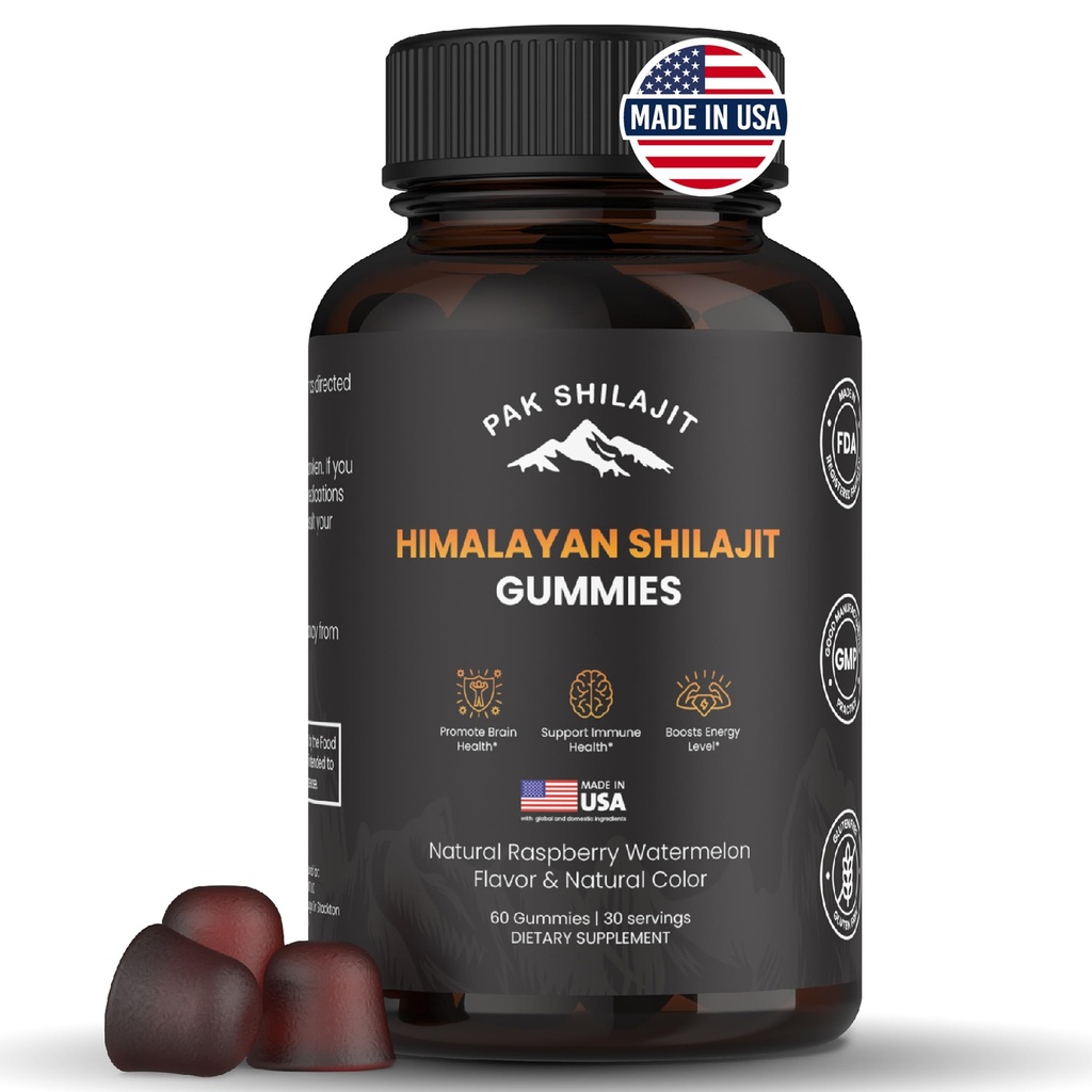 Gomma di Shilajit pura Sundried Himalayan per uomini e donne | Gummie di Shilajit Organic | Minerali di Trace Natural 85 Plus Acido Fulvic | Energia, Immunity | Zucchero-Free 60 pancia sana